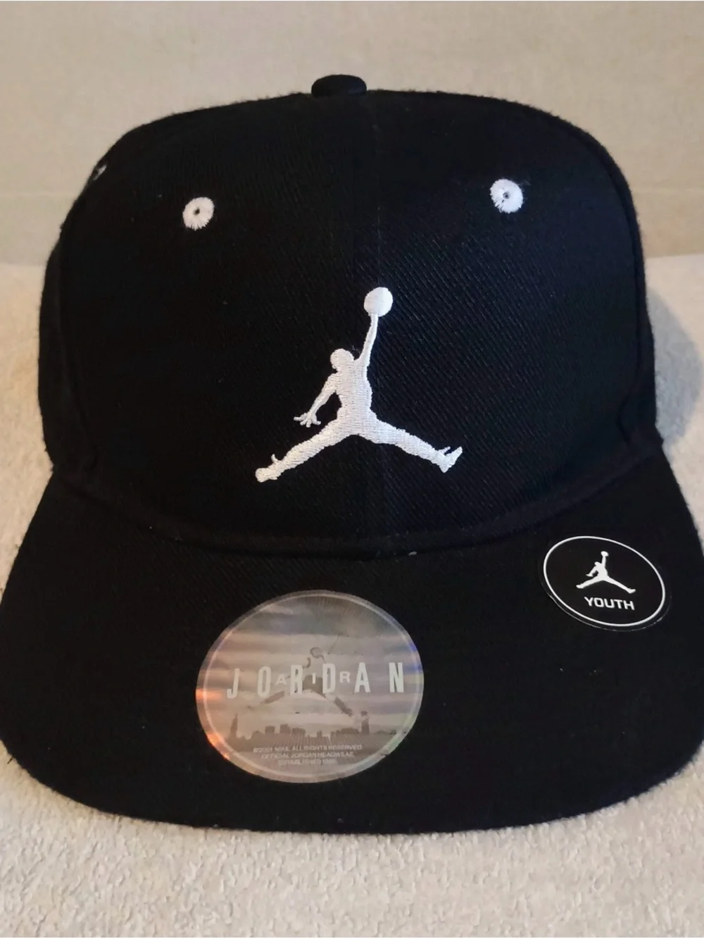 Jordan Black Youth Snapback Hat with White Jumpman
